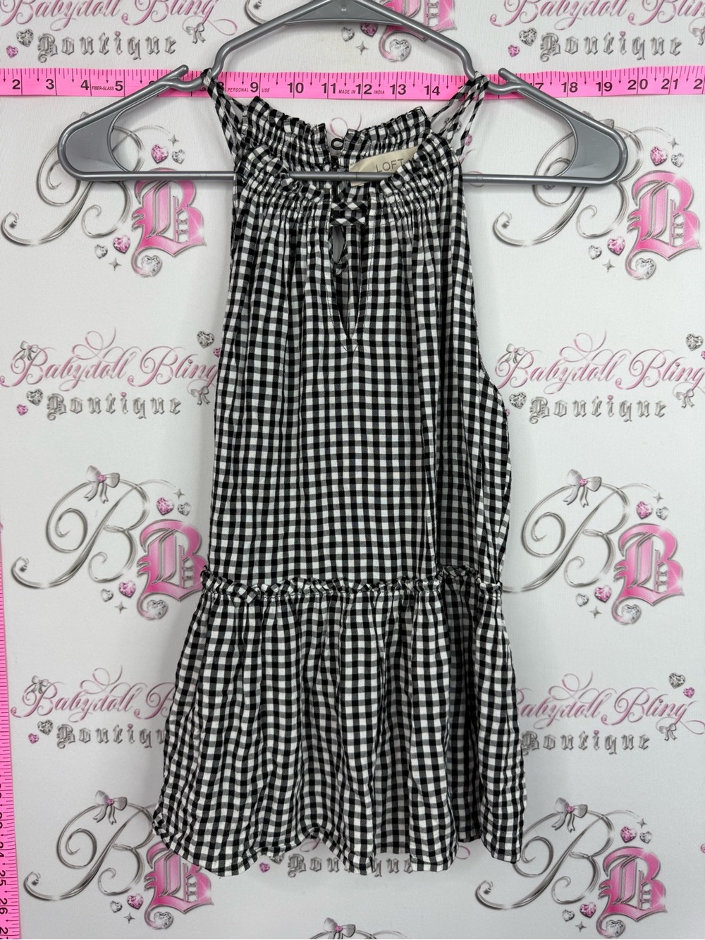 LOFT tank top gingham Black & White Gingham Tiered Dress